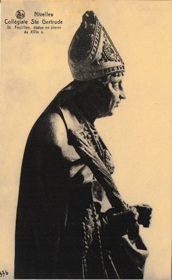 Nivelles - Collégiale Ste Gertrude - St. Feuillen, statue en pierre du XVIe s.