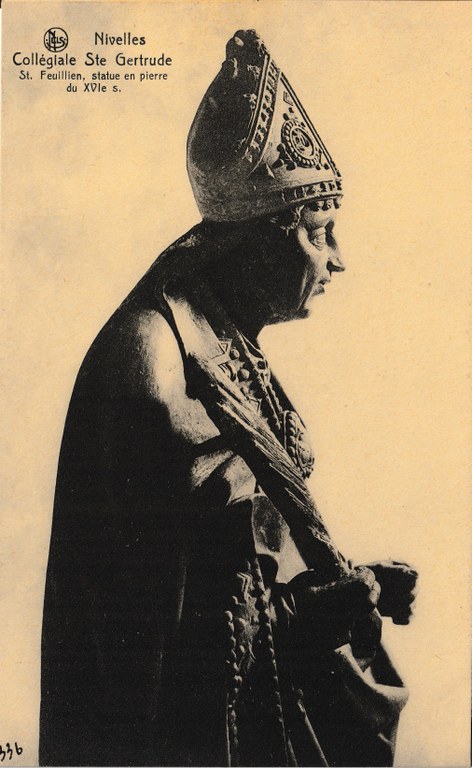Nivelles - Collégiale Ste Gertrude - St. Feuillen, statue en pierre du XVIe s.
