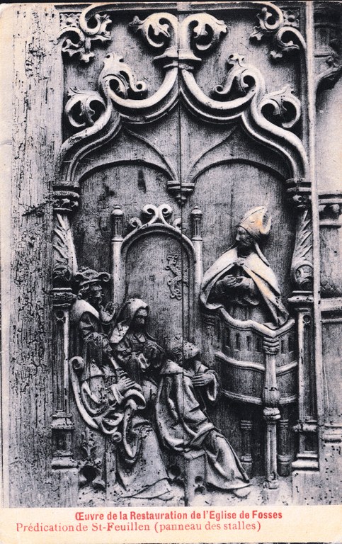 Œuvre de la Restauration de l'Eglise de Fosses - Prédication de St-Feuillen (panneau des stalles)