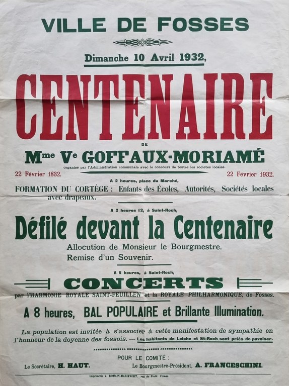 Centenaire de Mme Vve Goffaux-Moriamé