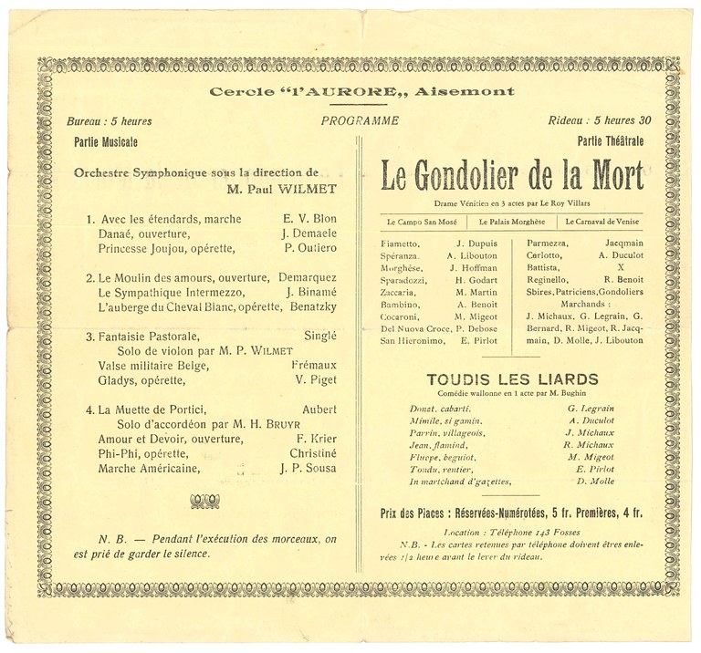 Programme Cercle L'Aurore - Aisemont