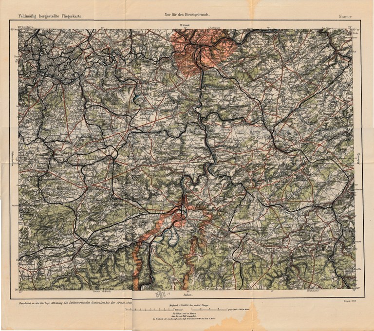 Carte allemande aviation - Autour de Namur - 1917