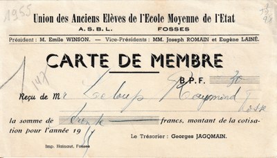 Carte de Membre - Union des Anciens Elèves de l'Ecole Moyenne de l'Etat