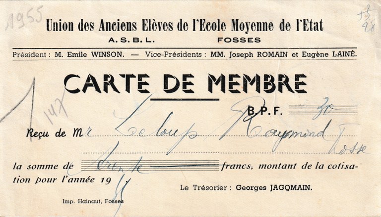 Carte de Membre - Union des Anciens Elèves de l'Ecole Moyenne de l'Etat