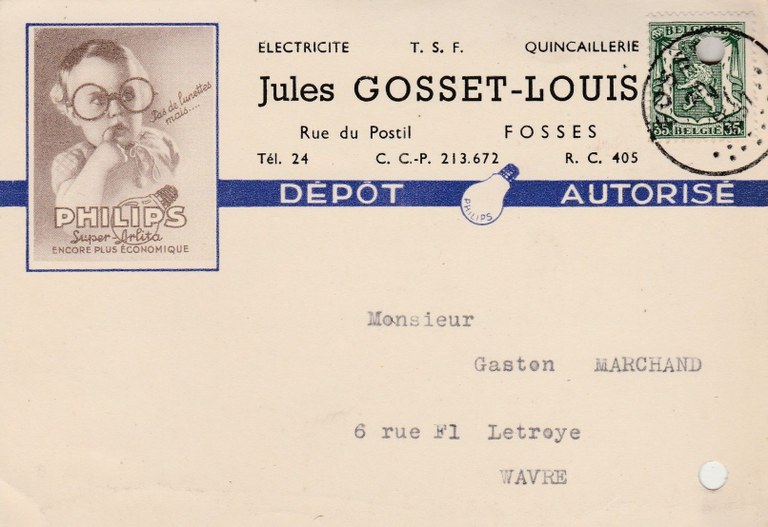 Carte postale professionnelle de Jules Gosset, ancien président de la Société des Chinels