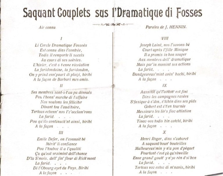 Saquant couplets sus l' Dramatique di Fosses