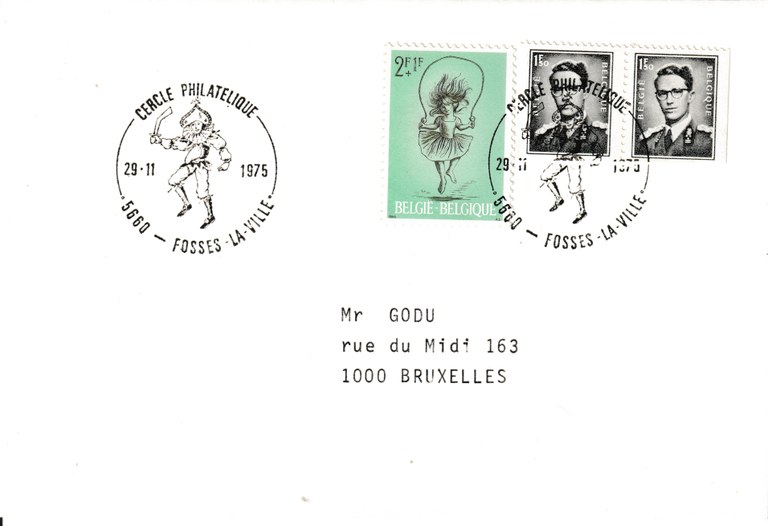Série d'oblitérations avec le cachet du Cercle Philatélique de Fosses-la-Ville - 29-11-1975