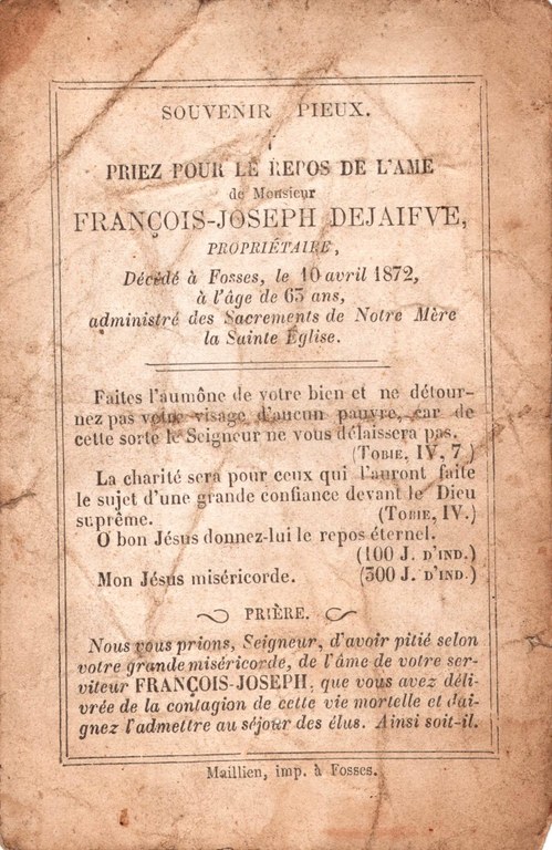 Souvenir de décès François-Joseph Dejaifve