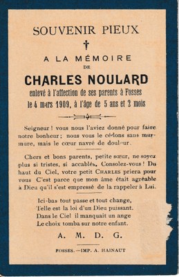 Souvenir - Faire-part de décès - Charles Noulard - 1909
