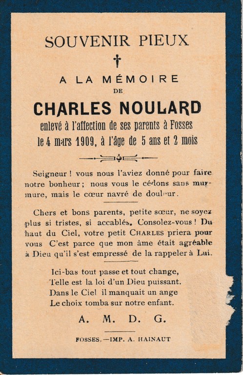 Souvenir - Faire-part de décès - Charles Noulard - 1909