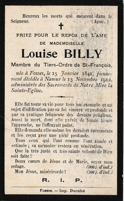Souvenir - Faire-part de décès - Louis Billy - 1841-1912