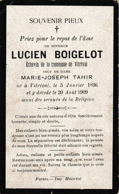 Souvenir - Faire-part de décès - Lucien Boigelot - 1836-1909