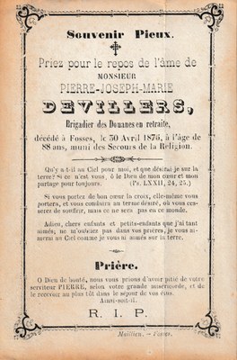 Souvenir - Faire-part de décès - Pierre-Joseph-Marie Devillers