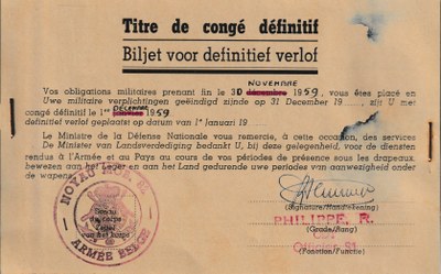 Titre de congé définitif - Alfred Dufrasne