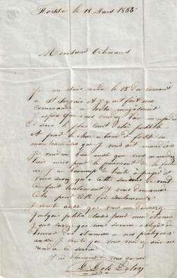 Courrier commercial de Dolo Deton à Ortemans daté du 18 mars 1853