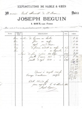 Facture de Joseph Beguin