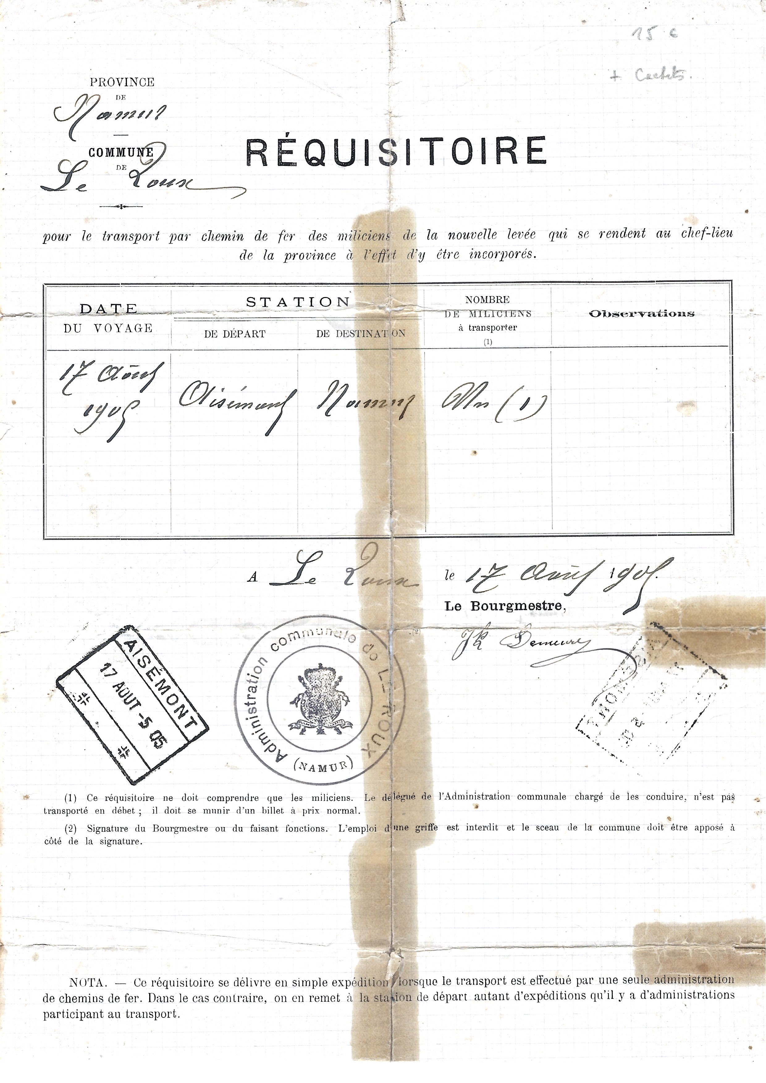 Ordre de réquisition pour la levée des miliciens en 1905 — Bibliotheca ...