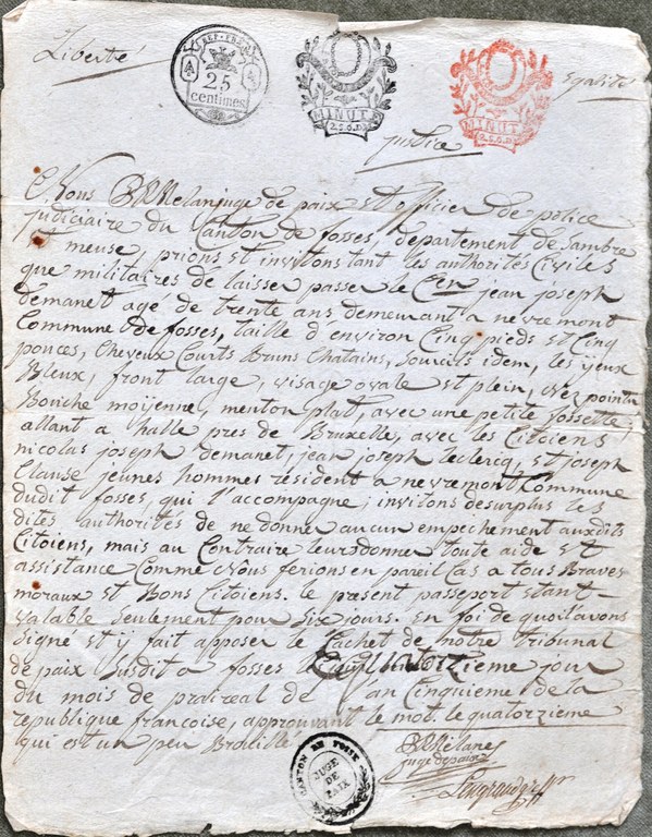 Passeport du 14 Prairial an V (2 juin 1797) – Névremont