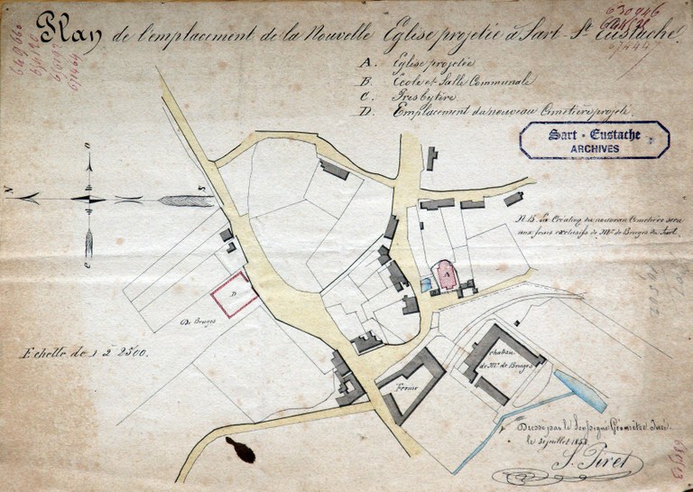 Plan de l'emplacement de la nouvelle église projetée à Sart-St-Eustache