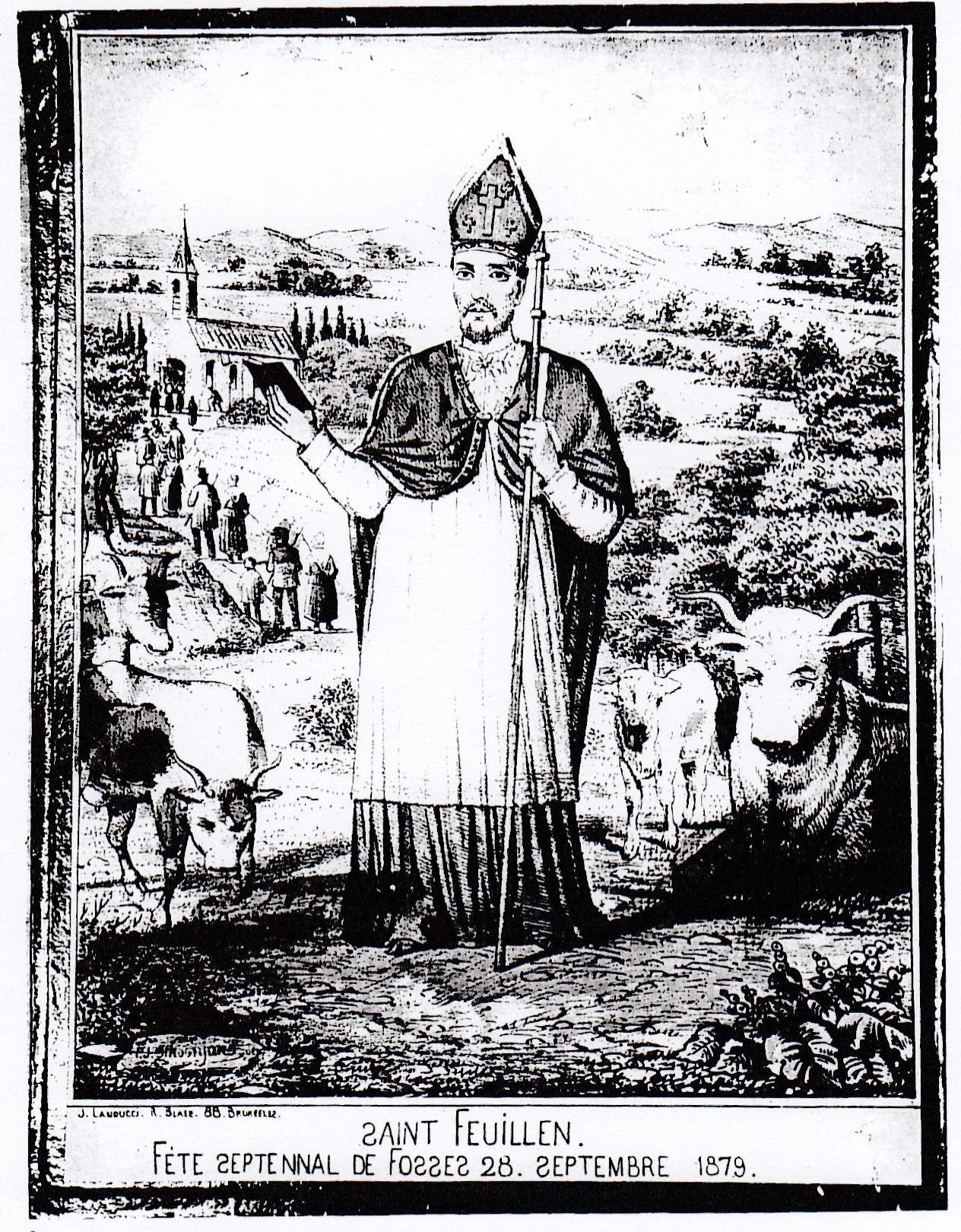 Gravure : St Feuillen, protecteur du bétail