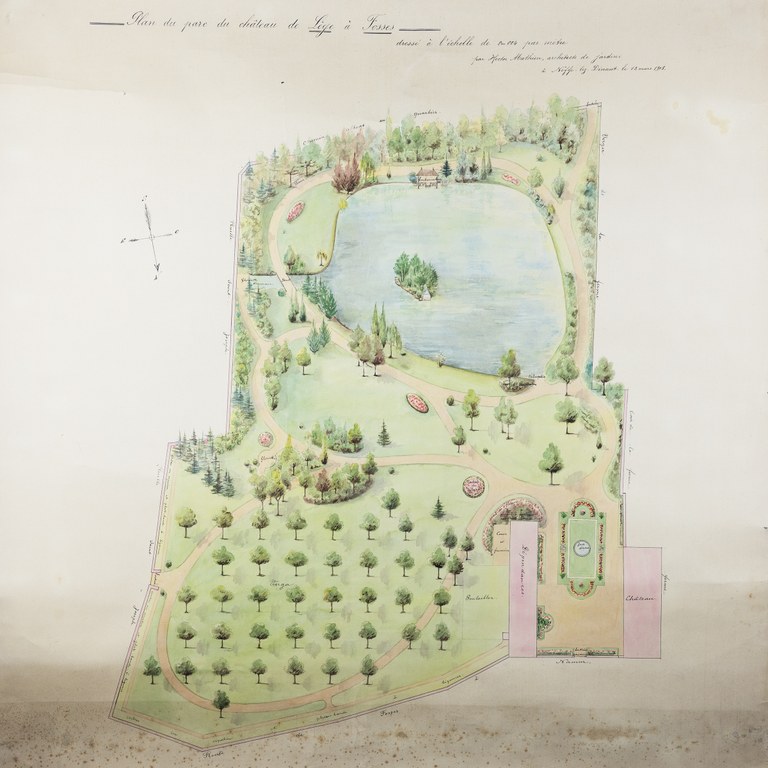 Plan du parc du château de Lège à Fosses