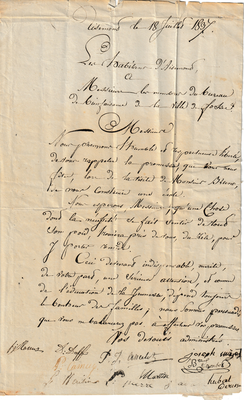 Lettre du 18 juillet 1837 des habitants d'Aisemont aux membres du Bureau de Bienfaisance de Fosses