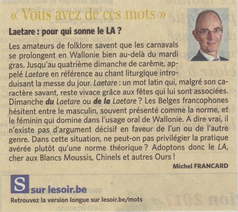 LE ou LA Laetare ... (Laetare : le sexe des anges)