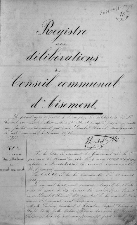Registre des délibérations du conseil communal d'Aisemont